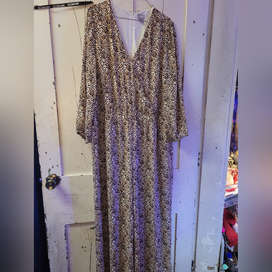 Chico's Animal Print Long Sleeve Jumpsuit